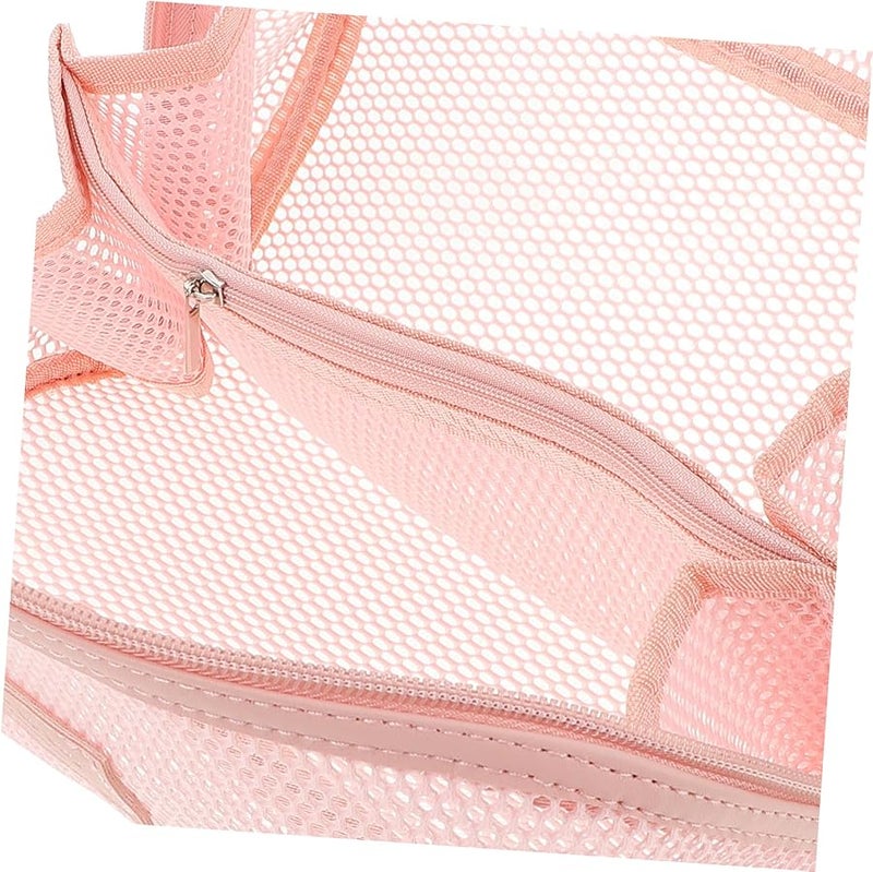 Large Capacity Pink Mesh Cosmetic Organizer Travel Toiletry Bag For Women - Image 3